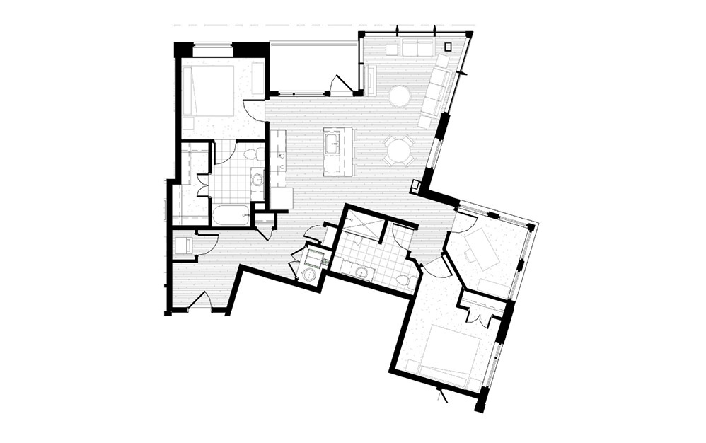 B20 - 2 bedroom floorplan layout with 2 baths and 1336 square feet.